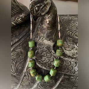 Southwest inspired green, and silver necklace